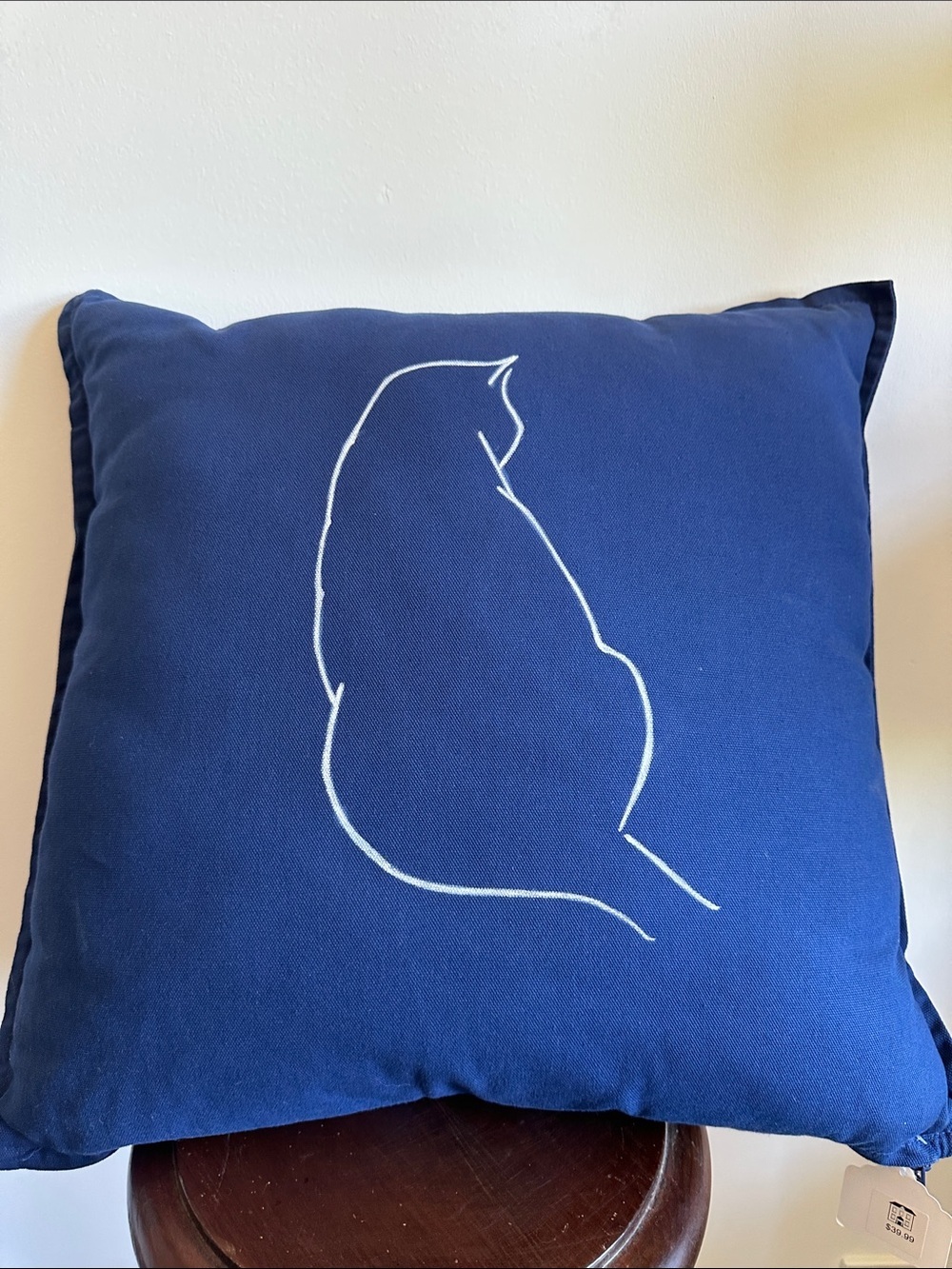 Navy Blue Cat Outline Accent Pillow